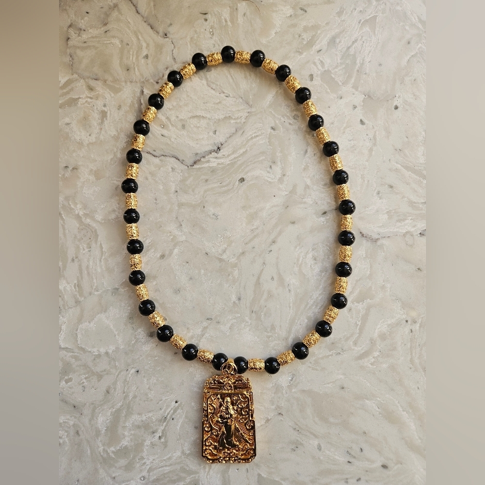 24kt GP Beaded Necklace with Gold Plated Pendant